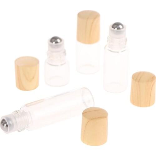 1/2/3/5ml Roll On Glass Bottles For Essential Oil Empty Perfume Bottle Refillable Container With Bamboo Lid Cosmetic Container