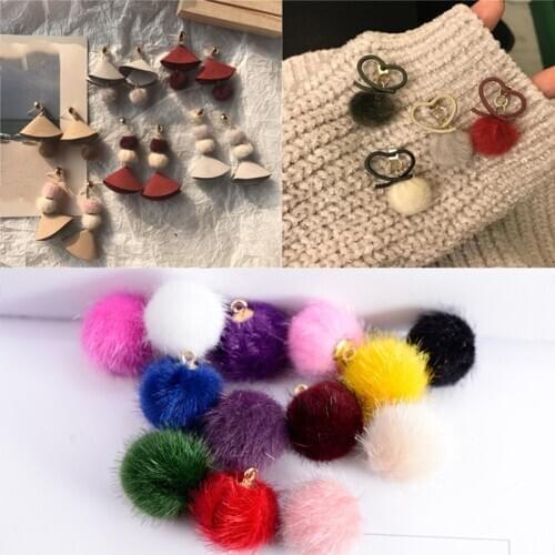 10pcs/lot Fur Pompom Covered Ball Beads Charm Necklace Pendant For Jewelry Making DIY Woman Jewelry Accessories