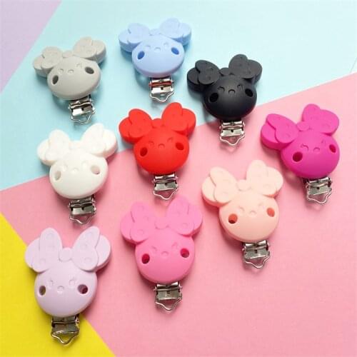 10PCS Silicone Mouse Shape Soother Nursing Clips BPA Free Baby Teether Anti Fall Silicone Holders Stainless Pacifier Clips