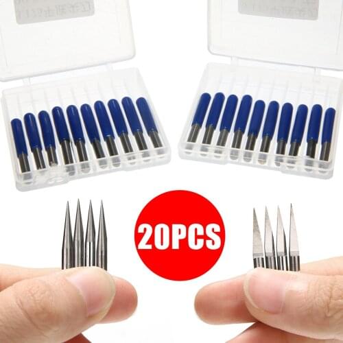 20pcs PCB Engraving Bits CNC Router Bit Tool 3.175mm Shank Milling Cutter Tungsten Carbide Router Cutter Bits