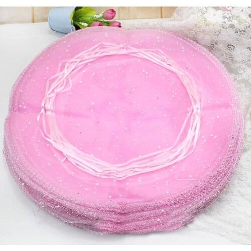 300pcs diameter 35cm pink Round Organza Bag Drawstring jewelry packaging bags for Wedding/gift/food/candy/Christmas Yarn bag