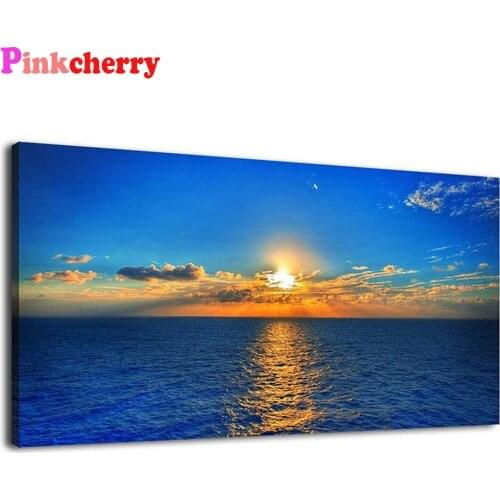 Large size 5d Diy Diamond Painting Cross Stitch Ocean Waves Blue Sky Sunset landscape Mosaic cross stitch diamond embroidery
