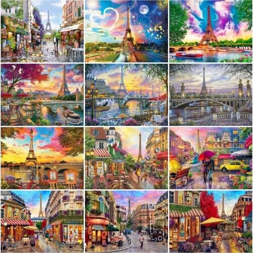 AZQSD Diamond Embroidery City Tower Street Mosaic Rhinestones Diamond Painting Landscape Cross Stitch Handmade Home Decoration