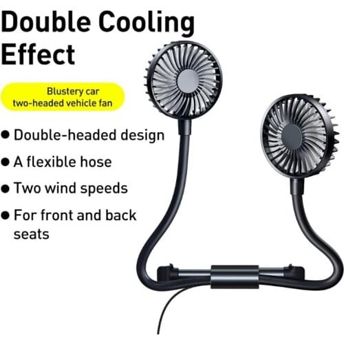 360 Degree Rotating 5V USB Car Fan Front / Back Seat Dual Head 2 Speed Headrest Fan for SUV RV Boat W91F