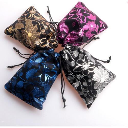 Free Shipping 10pcs 8x10cm/10x14cm Small Velvet Bags Drawstring Pouch Flower Print jewelry Packaging Bags christmas Gift Bag