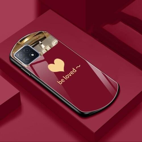 For OPPO A52 A72 A92 A91 A92S A93 A55 Case fashion Hard Tempered glass Mirror Love protective Back Cover Case For OPPO F9 shell