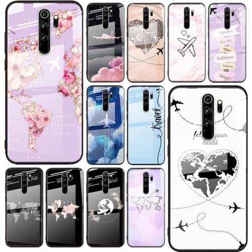 Tempered Glass Cover World Map Travel Just Go For Xiaomi Redmi Note 10 10S 9T 9S 9 8T 8 7 5G Pro Max Shockproof Phone Case