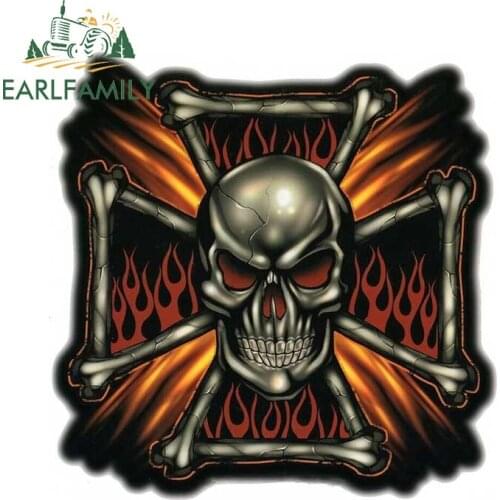 EARLFAMILY 13cm x 13cm FLAMING SKULL & BONES Sticker Laptop Luggage Bike Decal Vinyl Car Stickers Scratches Decorative