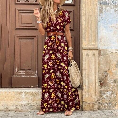 Платье летнее женское2021 Long Dress Fashion bohemian style V-neck floral Dresses Temperament Robe Femme