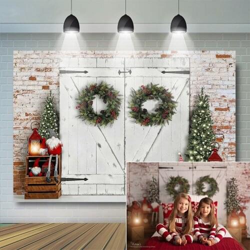 White Wood Door Background Santa Child Baby Photography Backdrop Birthday Child Portrait Christmas Festival Banner Photostudio