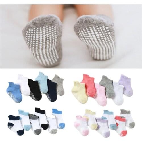 6 Pairs/lot 0 To 5 Yrs Cotton Childrens Anti-slip Boat Socks for Boys Girl Low Cut Floor Kid Sock with Rubber Grips Four Season