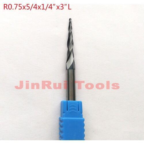 1pc R0.75x5/4"x1/4"x3"-2F HRC55 Tungsten solid carbide Coated Tapered Ball Nose End Mills CNC milling cutters