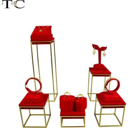 Stainless Steel Red Velvet Jewelry Earring display showcase Jewellery Display Rack stand holder