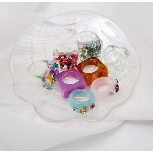 Fashion Transparent Colourful Square Round Rings For Women Girls Crystal Acrylic Geometric Finger Jewelry Party Gifts