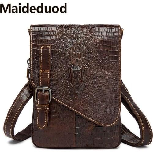 Maideduod Genuine Leather Shoulder Bag Crocodile Pattern Men Messenger Casual Leather Men' s Bag Designer Handbags High Quality