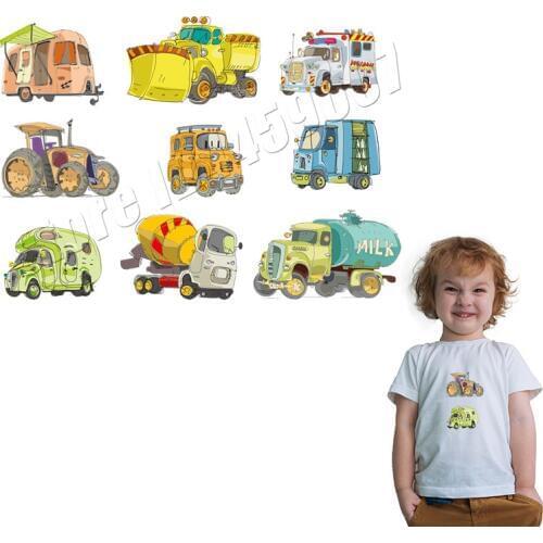 Boys Patches On Clothing Hot Sale Engineering Van Stickers On T-Shirts Waterproof DIY Easy Use Iron On Parches Stickers Fof Kids