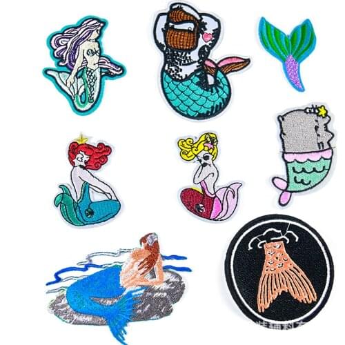 Cartoon Mermaid Iron on Patches Anime Embroidered Appliques Thermo Stickers Sewing Supplies Kids Clothing Decoration Cute Patch
