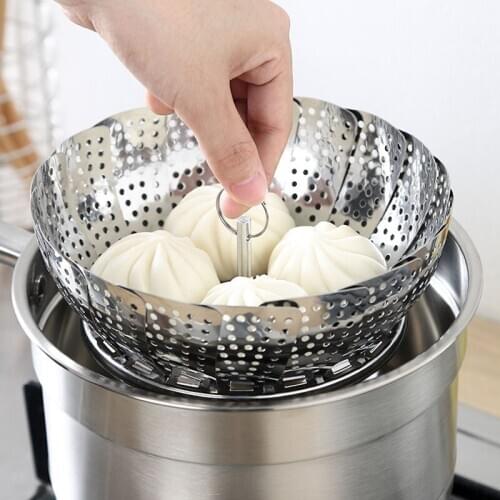 2020 NEW Folding Dish Steam Stainless Steel Food Steamer Basket Mesh Vegetable Cooker Steamer Expandable Kitchen Tool