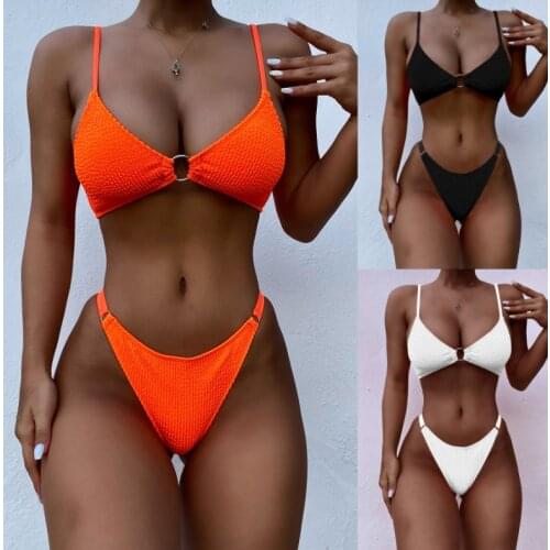 New Sexy Wrinkled High Leg Cut Bikini Women Swimwear Female Swimsuit Two-pieces Bikini set Padded Bather Bathing Suit Swim V3176