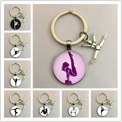 New fashion gymnast keychain rhythmic gymnast pattern glass pendant keychain gymnast souvenir gift