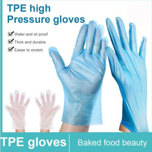 100/200 Pcs/Box TPE Disposable Gloves Transparent/Blue Non-Slip Acid Laboratory Household Cleaning