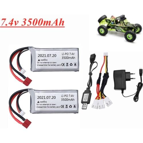 Original For Wltoys 144001 2s 7.4 V 3500mAh Lipo battery T plug for Wltoys 1/14 144001 RC car boat Lipo battery with charger