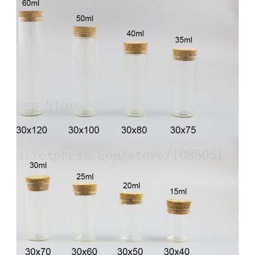 50 x Empty Clear Borosilicate Glass Bottle Jar Vial Test Tube with Wooden Cork Stopper Small Container 15ml 20ml 30ml 50ml 2oz