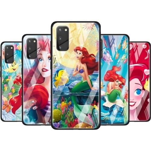 Mermaid Disney Princess for Samsung Galaxy S20 FE Ultra Note 20 S10 Lite S9 S8 Plus Luxury Tempered Glass Phone Case Cover