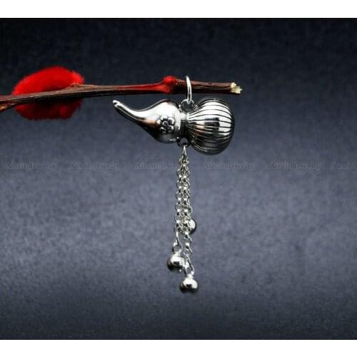 S925 Sterling Silve Gourd Shape Tassel Pendants DIY Women Earrings Necklace Making Findings Chinese Ethnic Style Jewelry 5pcs