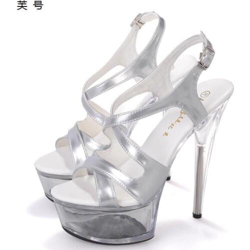 Sandals Women Shoes Platform Silver Sexy High Heels 15cm Clear Transparent Pumps Women Shoes Beauty Patent Leather Wedding Shoes