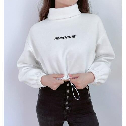 Letter Turtleneck Sweatshirt Casual Fashion Autumn Winter Pullover 2021 Streetwear Drawstring Long Sleeve Crop Women Sweatshirt