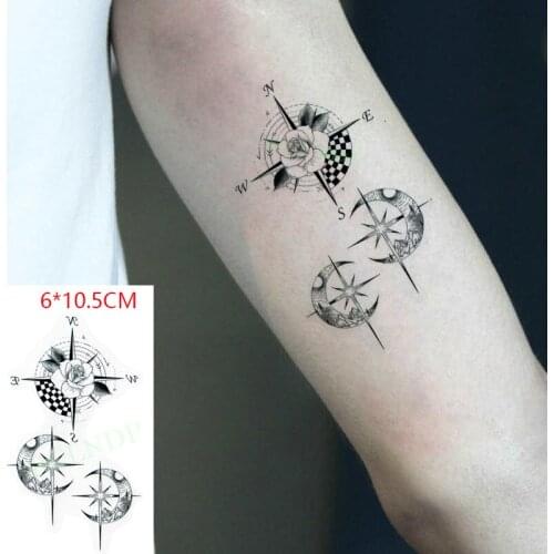 Waterproof Temporary Tattoo Sticker Moon Star Compass Rose Flower Cool Body Art Flash Tattoo Fake Tattoo for Women Men