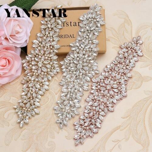 YANSTAR(5PCS) Wholesale Hand Beaded Bridal Rhinestones Appliques Clear Rose Gold Silver Crystal Rhinestones YS825