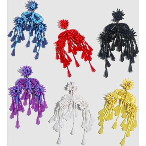 Flatfoosie Handmade Tassel Fringed Drop Earrings For Women Bohemian Vinatge Colorful Design Dangle Fashion Earrings Big Party