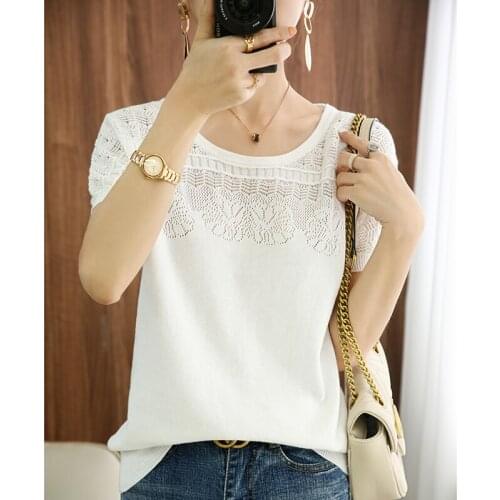 100% pure cotton short-sleeved summer new pullover vest ladies O-neck knitted loose T-shirt m free shipping for women