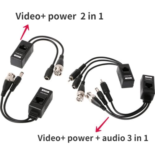 1 Pair BNC To RJ45 Passive Video Power + Audio Balun Transceiver For CCTV Camera