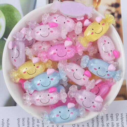 10pcs/lot 14X36mm Kawaii Resin Smiley Candy Cabochon For Mobile Phone Case Supply Kids Headwear DIY Accessary