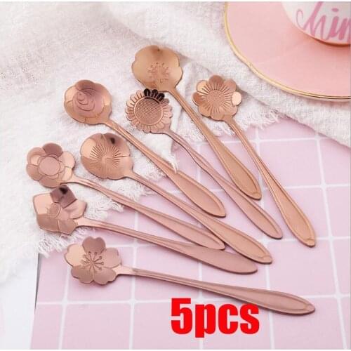 5 stainless steel tableware flower spoon short handle household dessert spoon stirring spoon cherry spoon coffee stirring spoon