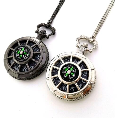 Bronze Retro Quartz Pocket Watch Necklace Analog Compass Chain Clock Men and Women Fashion Necklace Chain Unisex Gift 02