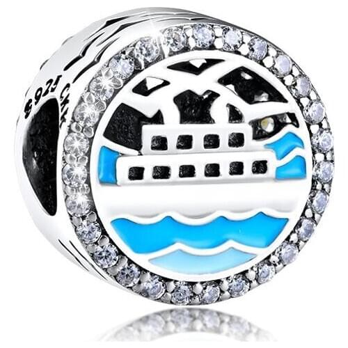 BEADS for Jewelry Making BraceletS Journey cHarMs with White Blue Enamel 100% 925 OrigiNal Sterling Silver Jewerly Free Shipping