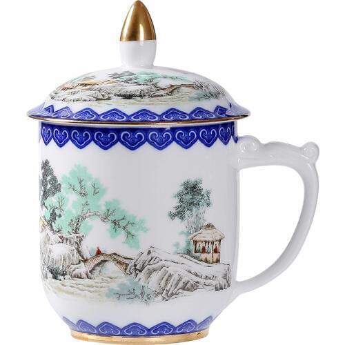 Jingdezhen ceramic tea cup office cup home silver cup 99 sterling silver health personal boss travel coffee cup