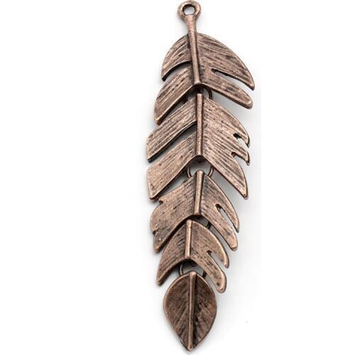 Doreen Box Lovely Charm Pendants Leaf Antique Copper 6.2cm x 1.7cm,10PCs (B24697)