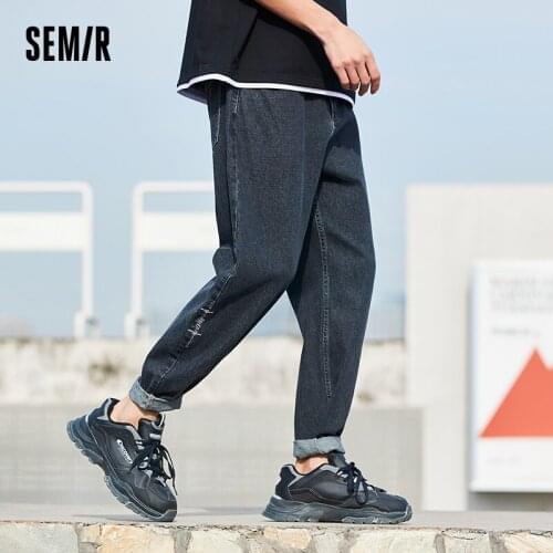 SEMIR Jeans Men 2021 Summer New Loose Straight Trousers Korean Version Trend Personalized Embroidery Pants Tide Brand