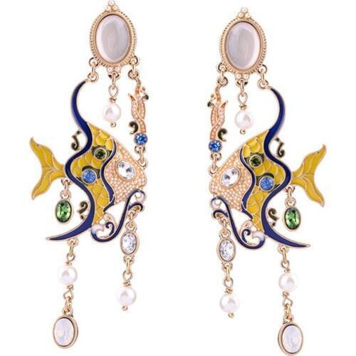 Enamel glaze color tropical fish pearl crystal woman earrings new fashion exaggerated earrings prom highlights