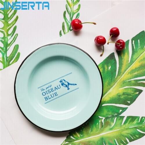 JINSERTA Enamel Storage Tray Dinner Plate Dish Tableware Breakfast Dessert Cake Plate Home Restaurant Desktop Food Container