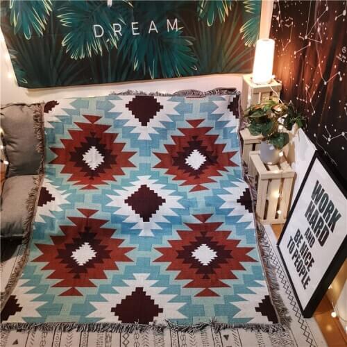 Indian Geometric Bohemian Ethnic Cotton Travel Blanket Leisure Blanket Sofa Towel Carpet Cover Blanket Single Tapestry Sofa Mat