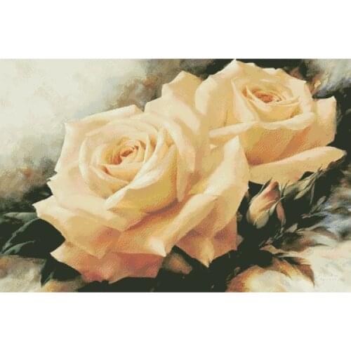 Oil Painting Yellow Rose Flower, Flowers Sewing Kit Embroidery Needlework 14CT Unprinted Cross Stitch Kit DIY Handmade HomeDecor