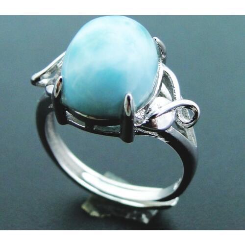Natural Larimar Ring 925 Sterling Silver Jewelry Vintage Ring Oval 12x9mm Larimar Stone Wedding Rings Women Adjustable Ring Size