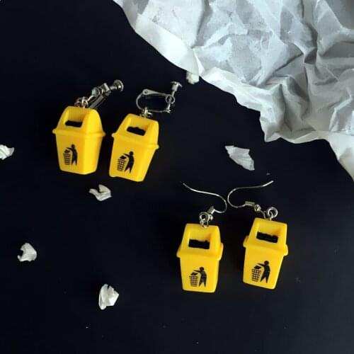 Creative Mini Resin Yellow Trash Can Drop Earrings Funny Party Jewelry Cute Design Dangle Earrings Brincos Jewelry