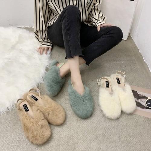 LCIZRONG Winter Warm Plush Women Flats 2020 New Faux Fur Flat Shoes Fashion Work 3 Colors Rubber Sole Non-slip Female Shoes